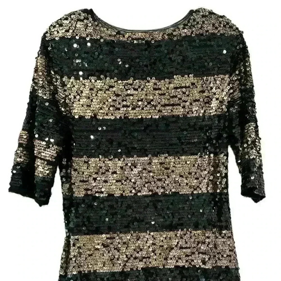 BCBGMAXAZRIA NWT Marta Black Gold Dress Size L Allover Sequin Striped Sheath - Picture 8 of 11